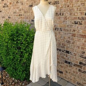 Charles Henry Checkered Wrap Midi Dress M